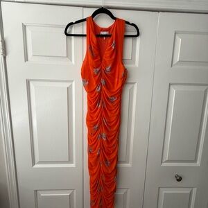 Ganni Vibrant Orange Maxi Dress with Embellishments